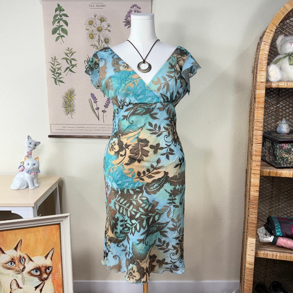 Vintage 90s Y2k Blue Floral Babydoll Dress Whimsy Fairy Romantic Whimsigoth M 8